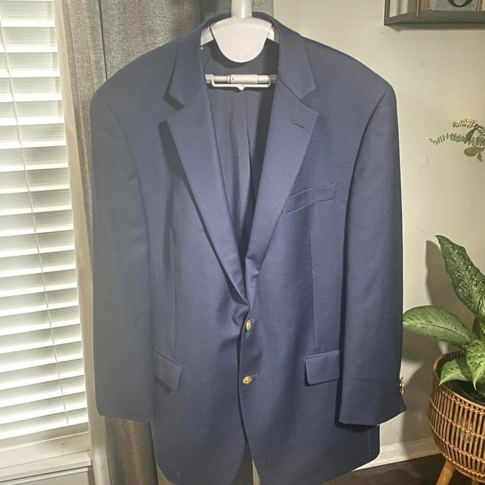 Lauren Ralph Lauren‎ Navy Wool Blazer 43L Mens Gold Button Sport Coat
